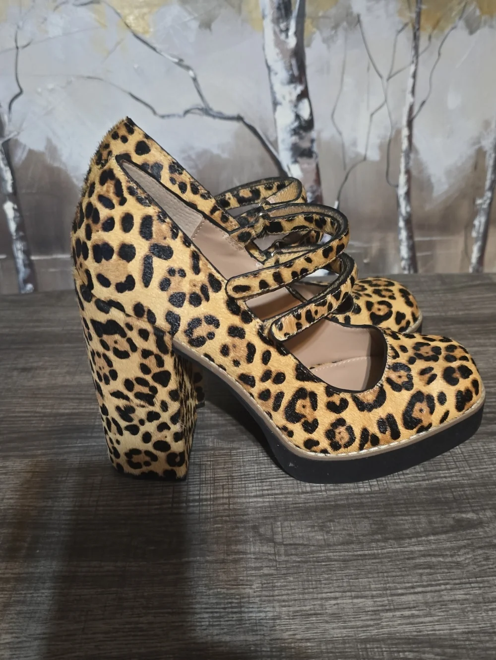 Steve Madden Leopard Print Double-Strap Platform Pumps - Tan & Black